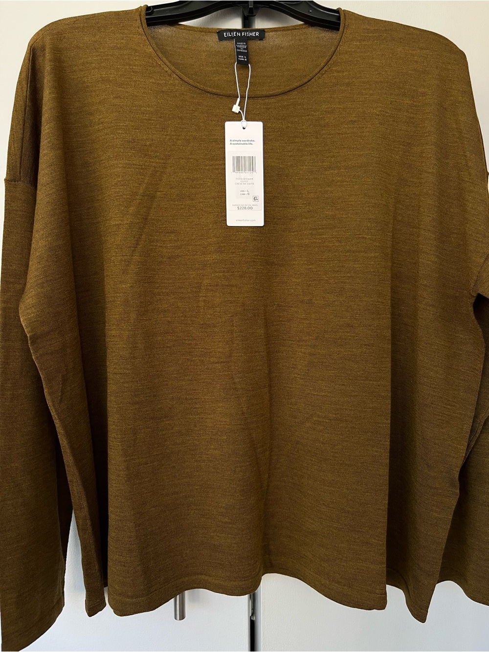 Eileen Fisher Super Fine Merino Wool Sweater Golden Fern Size L Luxury Winter